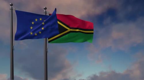 Videohive - Vanuatu Flag Waving Along With The European Union Flag - 4K - 42954815 - 42954815