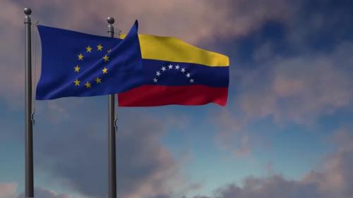 Videohive - Venezuela Flag Waving Along With The European Union Flag - 4K - 42954816 - 42954816