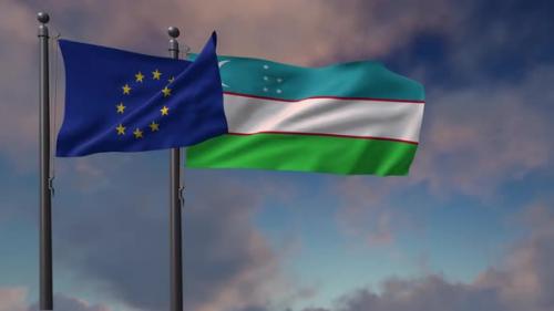 Videohive - Uzbekistan Flag Waving Along With The European Union Flag - 2K - 42954817 - 42954817