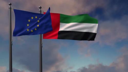 Videohive - United Arab Emirates Flag Waving Along With The European Union Flag - 4K - 42954818 - 42954818