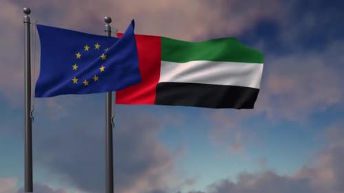 Videohive - United Arab Emirates Flag Waving Along With The European Union Flag - 2K - 42954819 - 42954819