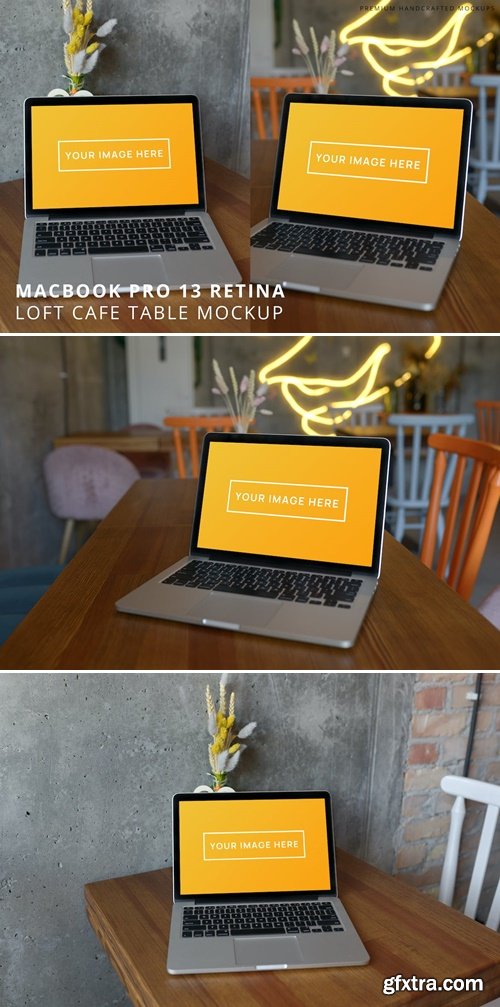 MacBook Pro 13 Loft Cafe Table Hi-Res Mockup 8474R93