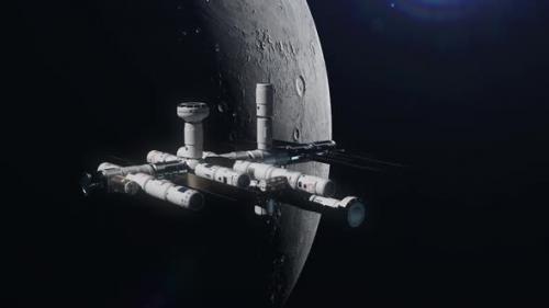 Videohive - the space station orbiting the moon. the concept of technology and progress in the space - 42974591 - 42974591