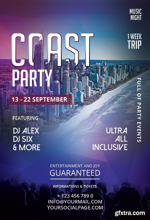 Psd flyer Coast Party design templates