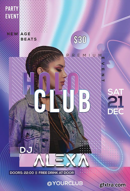 Psd flyer Holo Club design templates