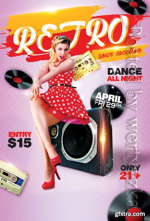 Psd flyer Retro Party design templates