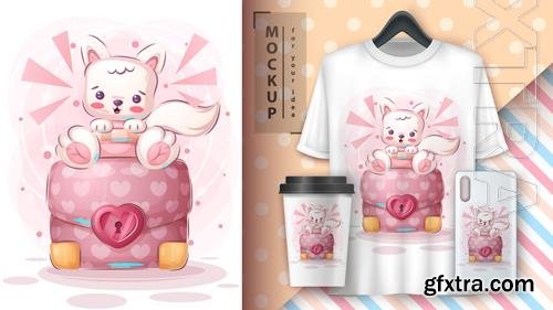 Vector cartoon cute character animal cat with diplomat poster and merchandising