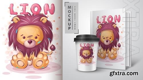 Vector cute teddy lion poster and merchandising