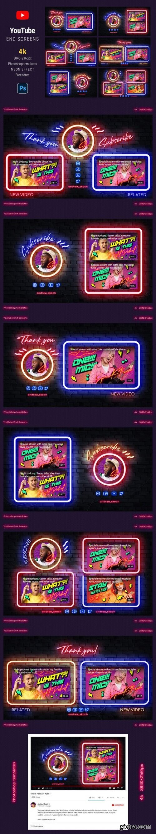 Creativemarket - Neon YouTube End Screens 12171388