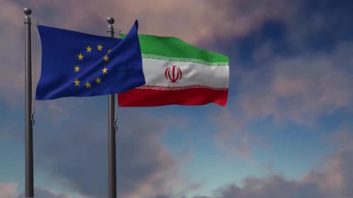 Videohive - Iran Flag Waving Along With The European Union Flag - 4K - 42950991 - 42950991