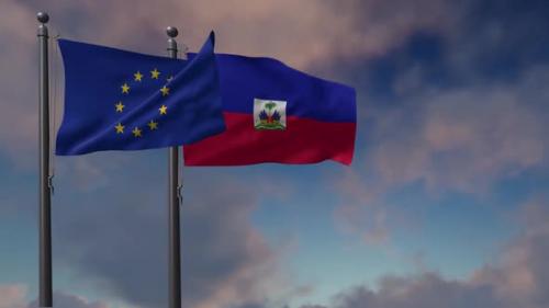 Videohive - Haiti Flag Waving Along With The European Union Flag - 2K - 42950994 - 42950994