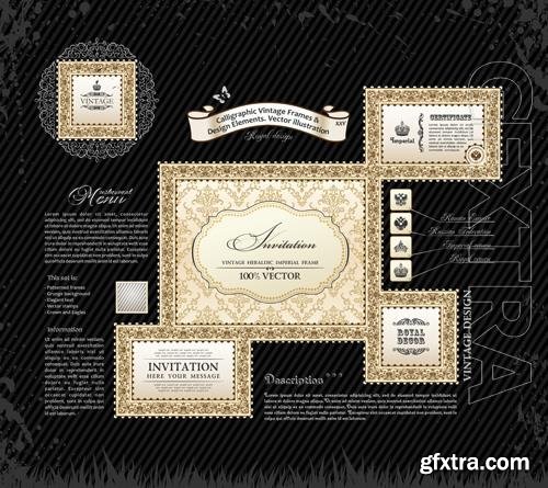 Vector calligraphic vintage frames and design ornament black background with text