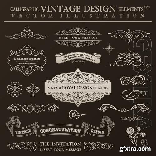 Vector calligraphic design elements vintage set