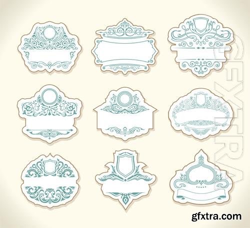 Vector vintage pastel stickers with floral ornaments design template frames