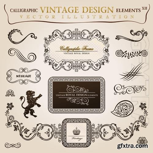 Vector calligraphic elements vintage heraldic framedecor illustration