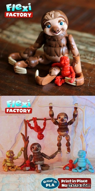 Flexi Factory Cute Flexi Print-in-Place Sloth – 3D Print Model