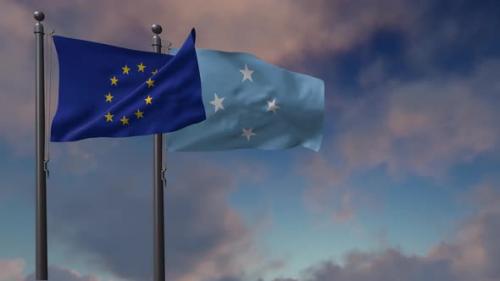 Videohive - Micronesia Flag Waving Along With The European Union Flag - 4K - 42948575 - 42948575