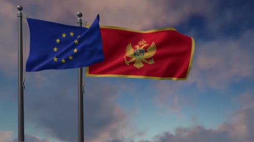 Videohive - Montenegro Flag Waving Along With The European Union Flag - 2K - 42948576 - 42948576