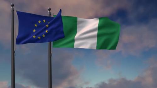 Videohive - Nigeria Flag Waving Along With The European Union Flag - 2K - 42948593 - 42948593