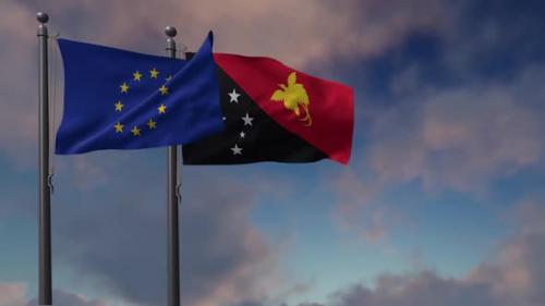 Videohive - Papua New Guinea Flag Waving Along With The European Union Flag - 2K - 42948957 - 42948957