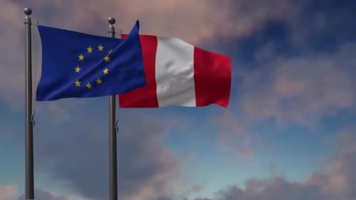 Videohive - Peru Flag Waving Along With The European Union Flag - 2K - 42948981 - 42948981