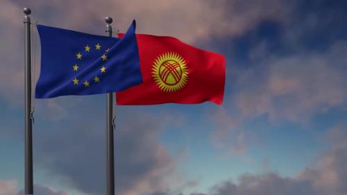 Videohive - Kyrgyzstan Flag Waving Along With The European Union Flag - 4K - 42948994 - 42948994