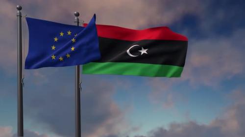 Videohive - Libya Flag Waving Along With The European Union Flag - 4K - 42949000 - 42949000