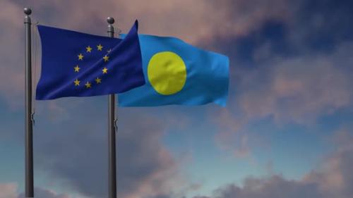 Videohive - Palau Flag Waving Along With The European Union Flag - 2K - 42949003 - 42949003