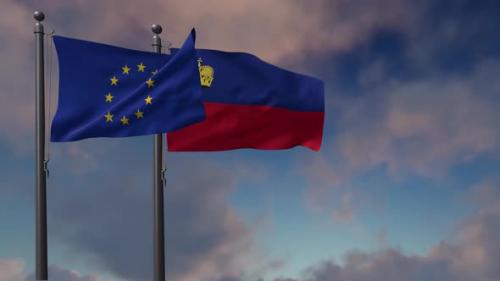 Videohive - Liechtenstein Flag Waving Along With The European Union Flag - 4K - 42949004 - 42949004