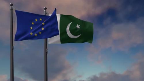Videohive - Pakistan Flag Waving Along With The European Union Flag - 4K - 42949013 - 42949013