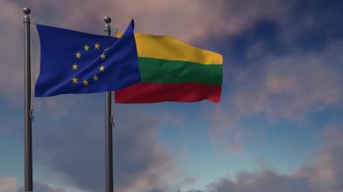 Videohive - Lithuania Flag Waving Along With The European Union Flag - 2K - 42949015 - 42949015