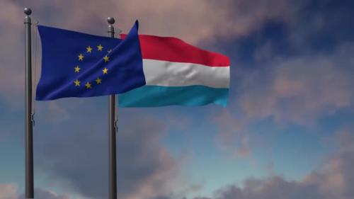 Videohive - Luxembourg Flag Waving Along With The European Union Flag - 2K - 42949018 - 42949018