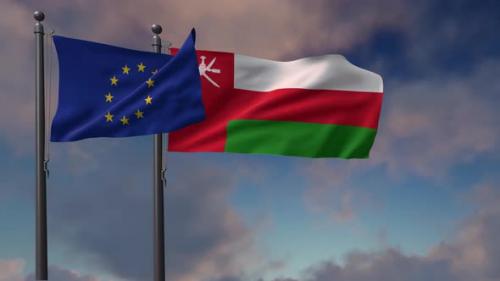 Videohive - Oman Flag Waving Along With The European Union Flag - 4K - 42949022 - 42949022