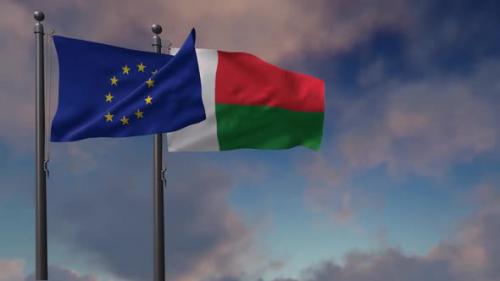 Videohive - Madagascar Flag Waving Along With The European Union Flag - 2K - 42949023 - 42949023