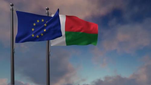 Videohive - Madagascar Flag Waving Along With The European Union Flag - 4K - 42949026 - 42949026