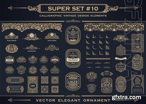 Vector calligraphic design gold elements vector flourishes logo set frames collection and ornament labels