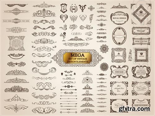 Vector calligraphic vintage elements design frames ornament and dividers
