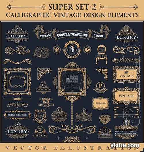 Vector calligraphic vintage elements and frames baroque design set