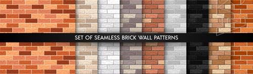 Vector realistic brick wall seamless pattern set. flat wall textures collection
