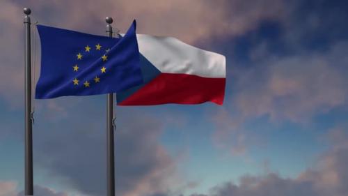 Videohive - Czech Republic Flag Waving Along With The European Union Flag - 2K - 42933021 - 42933021