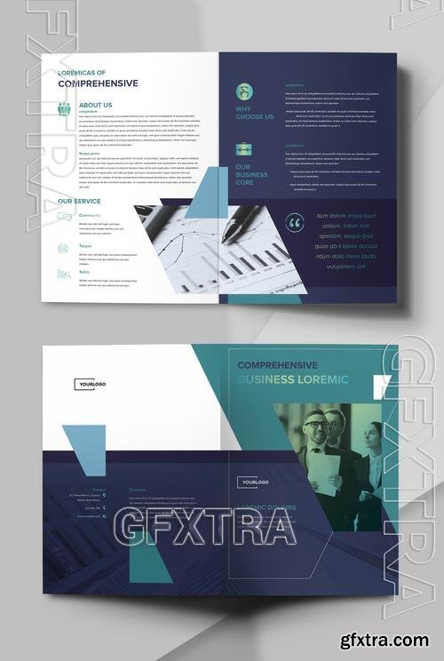 Bifold Brochure with Turquoise and Blue Accents and Geometric Elements 522597363