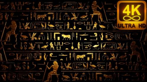 Videohive - Psychedelic Ancient Egypt Glowing Wallpaintings Ancient Symbols Ankh 4k Vj Loop Alchemy Egyptian 3D - 42945161 - 42945161