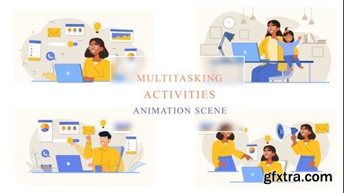 Videohive Multi Tasking Hard Work Animation Scene 43066609