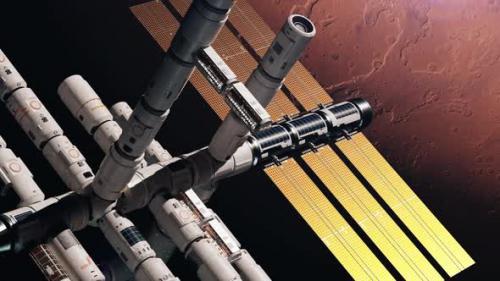 Videohive - a space station in space orbiting mars. the concept of space travel and exploration of the planets o - 42974651 - 42974651