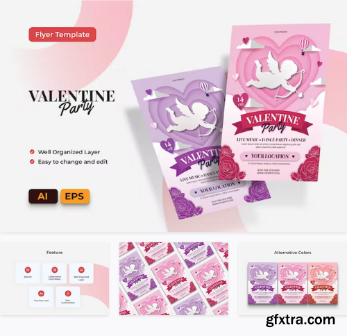 Valentine Party Creative Flyer AI & EPS Template