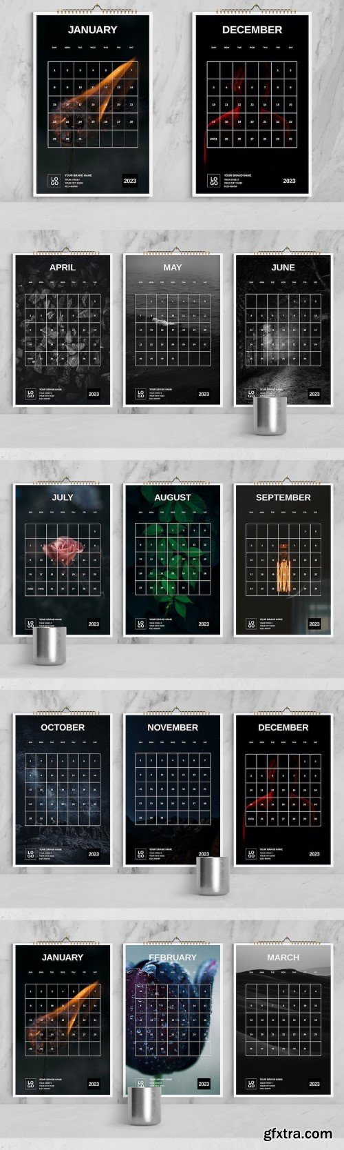 Dark Melancholy Wall Calendar 2023 Template SMGPRAM