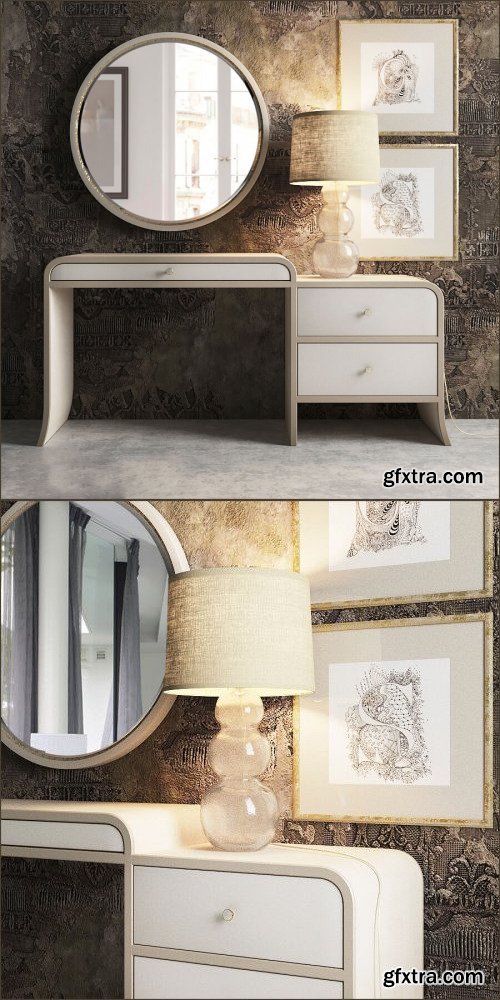 Sideboard with table lamp and mirror