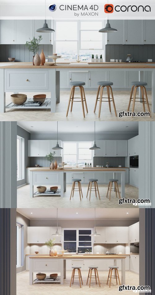 CGTrader - Octane Cinema 4D Scene files - French Country Kitchen Interior