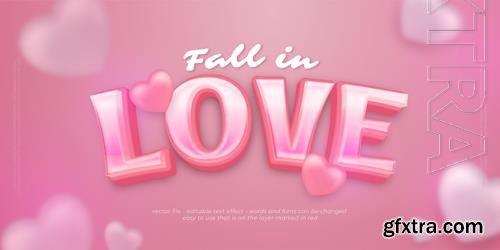 Vector 3d font style fall in love editable text effect