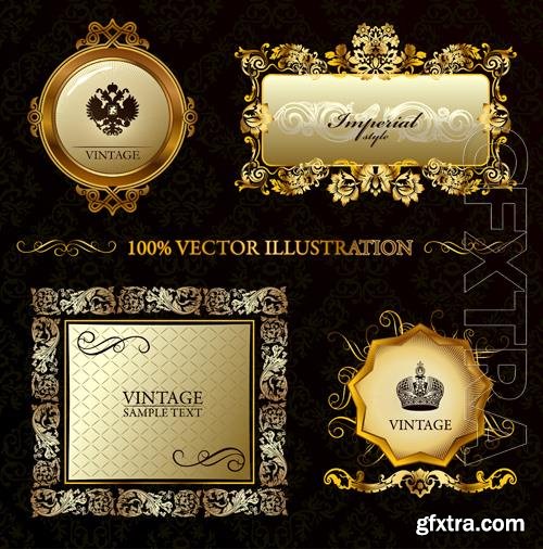 Vector glamour vintage gold frame decorative background